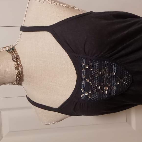 Hollister Y2k Navy Blue Soft Knit Razorback Tank Top W/ Rhinestone Center Sz Med - Picture 2 of 11